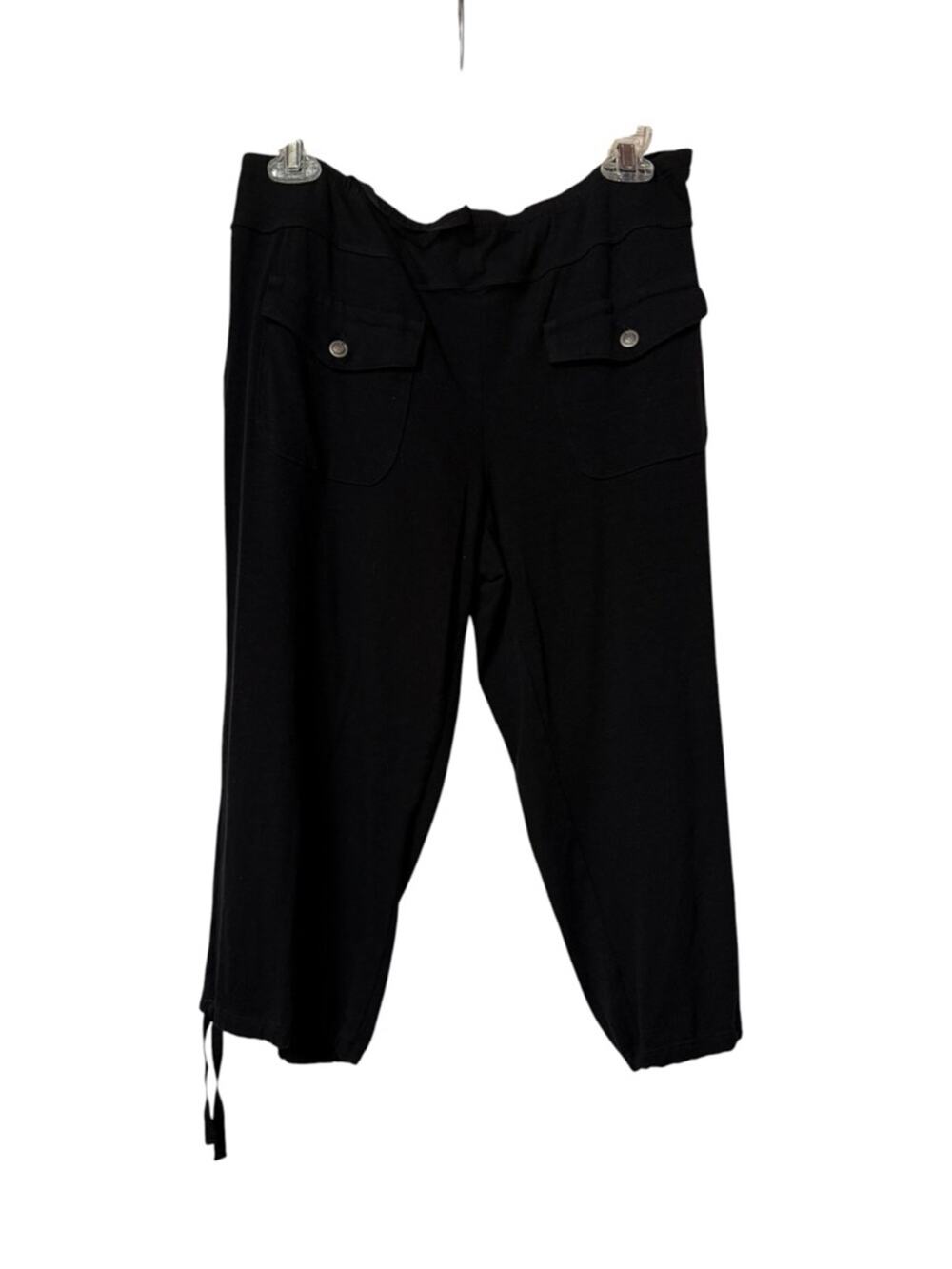 Max Studio Black Pull-On Cargo Capri Pants with Hem Ties Large